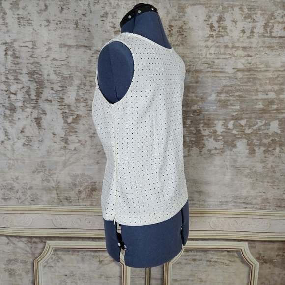 Vintage 90s Y2K Tank Top Shell Beige Polka Dot Blouse Fitted 1990s 2000s R&K M - Picture 5 of 6